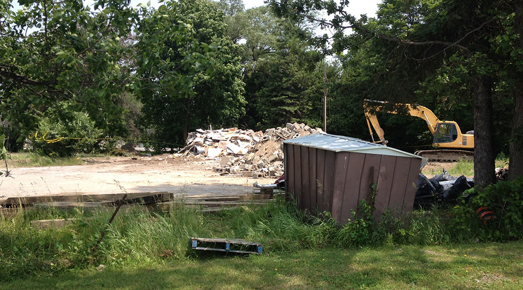 This was all that was left of the old house at 5830 Hazeldean Road as of about 1:00pm on Tuesday. Photo by Marise Dube.