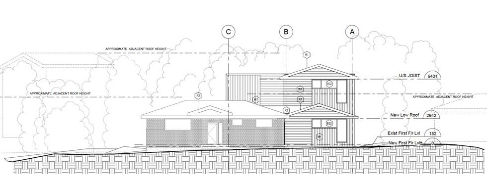 Elevation drawing for the proposed expasion to Stittsville Windows & Doors at 5906 Hazeldean Road. This is the view looking south from Hazeldean Road.