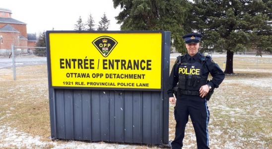 Photo: Mike Radke, retired OPP sergeant and Stittsville resident, in front of the OPP Kanata detachment. Photo via Stephanie Rudyk/SchoolBOX.