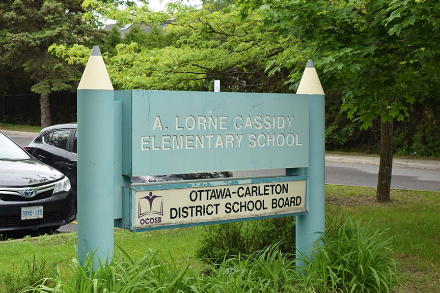 Sign in front of A. Lorne Cassidy Elementary School. Photo by Devyn Barrie.