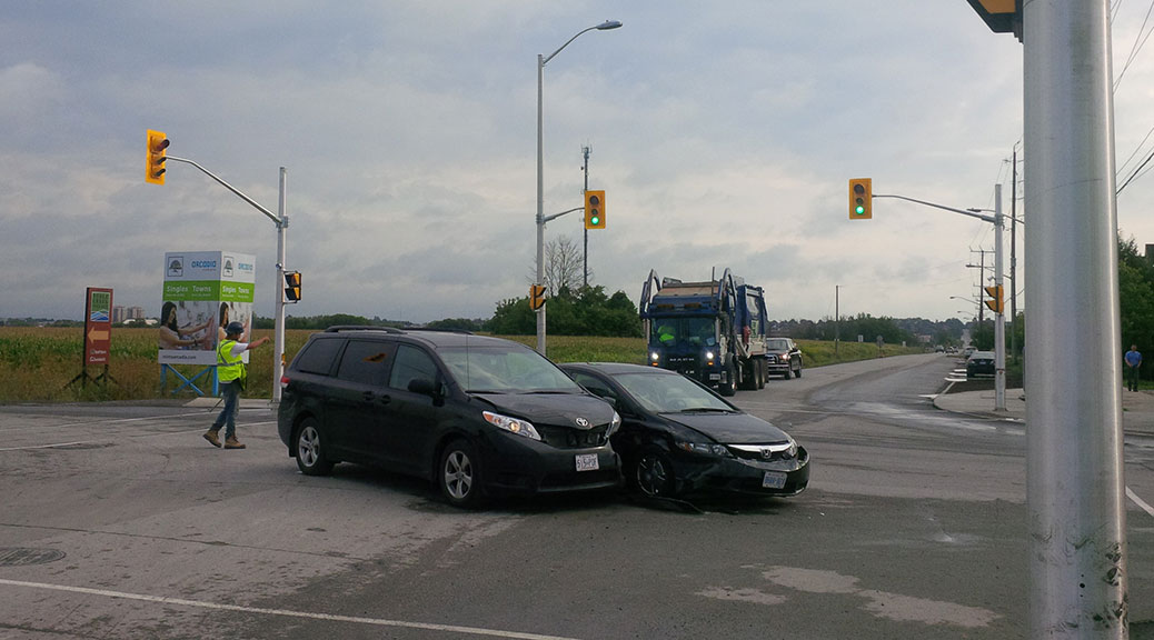 Collision at Huntmar and Maple Grove on August 14 just before 9:00am.