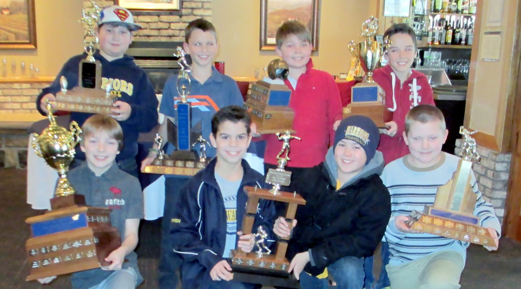 Tyke award winners: Front Row (L to R): Most Valuable Player – Avery Osborne (Stittsville); Coaches Choice – Kameron Klyn (Nepean) and Owen Lavigne (Nepean); Most Improved Player – Dylan Krout (Nepean). Back Row (L to R): Best D-Line – Hunter Watson (Stittsville), Most Versatile – Zachary Baylin (Nepean); Outstanding Defensive Player – Ryan Morissette (Richmond); Outstanding Offensive Player – Alex Miles (Stittsville). Missing from Picture: Rookie of the Year – Keyshawn Reid (Nepean); Best O-Line – Kaesar Dualeh (Nepean);