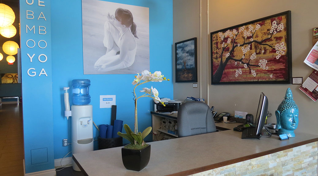 Reception desk at Blue Bamboo Yoga, Stittsville