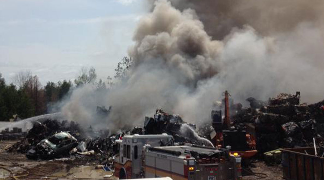 Fire at Cash for Trash on Flewellyn Road. Photo via Ottawa Fire