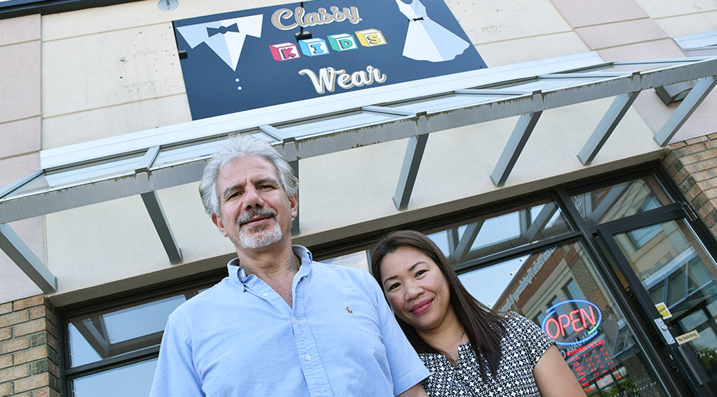 Jhoanna and Nick Prinzo stand in front of Classy Kids on Stittsville Main Street. Photo by Devyn Barrie.