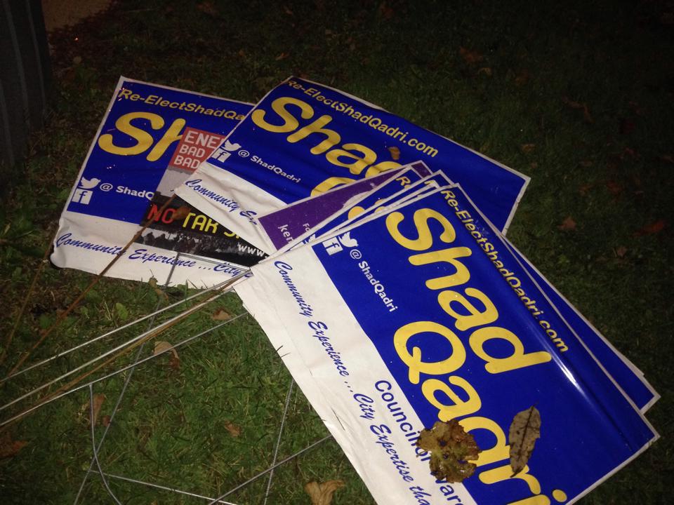 Vandalized signs. Photo by Kelly Morrison