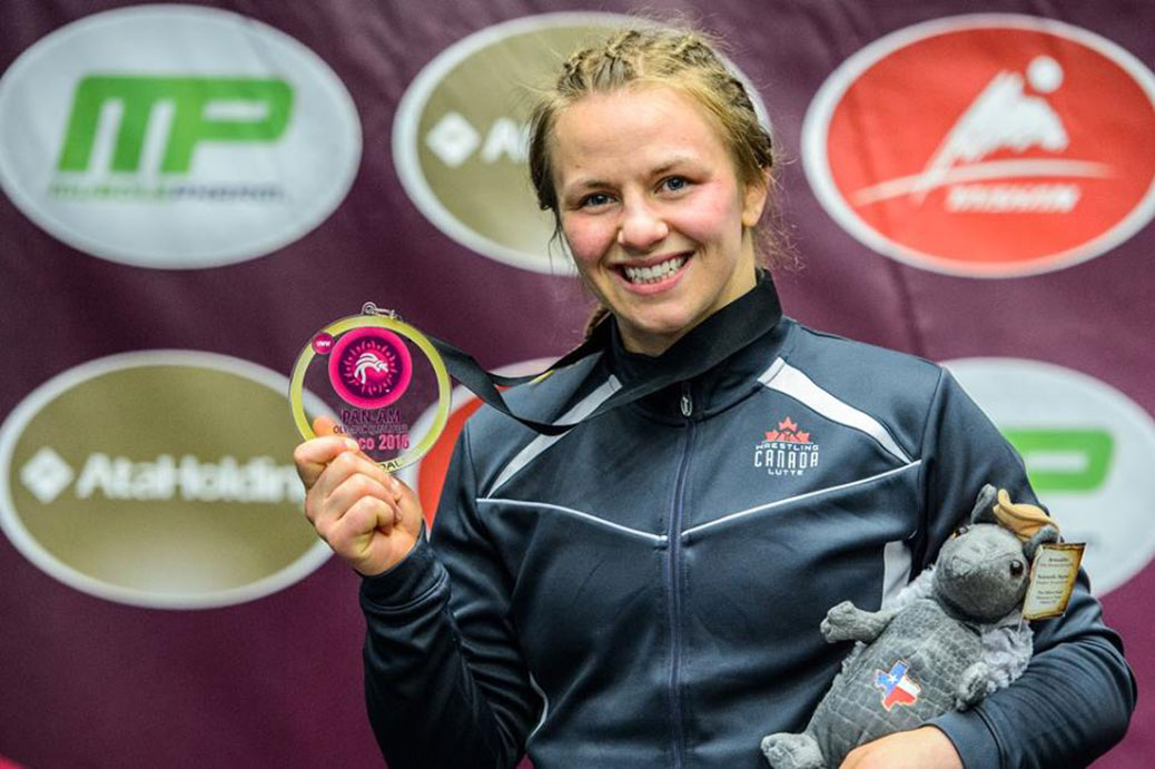 Erica Wiebe celebrates after qualifying for the Olympics at the Pan Am Olympic Qualifier in Fresno, Texas in March. (Photo via Erica Wiebe.)