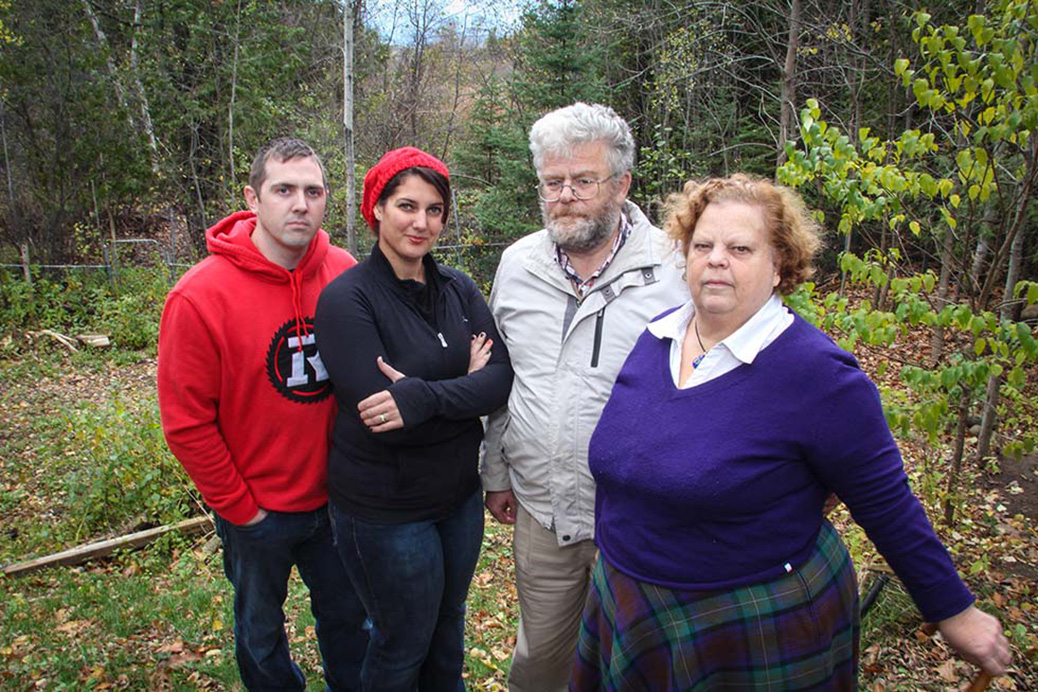 Ian McKim, Jillian McKim, Gerry Kroll and Keldine FitzGerald stand in front of a proposed 140 housing development on marshlands off Fernbank Road. Photo by Barry Gray.