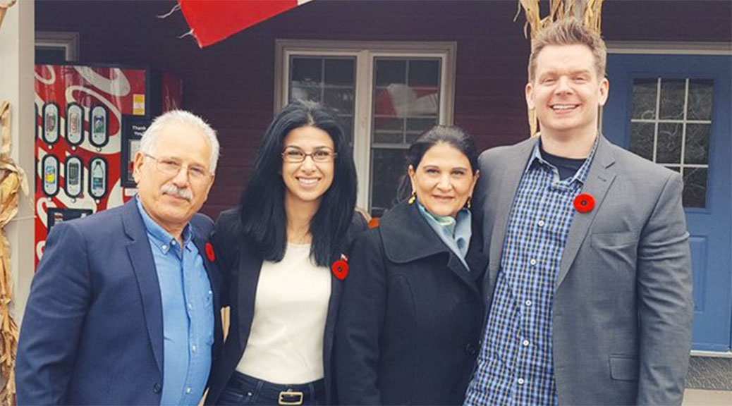 Goldie Ghamari with her parents and husband after winning the nomination to be the PC candidate for Carleton. Photo via Twitter.