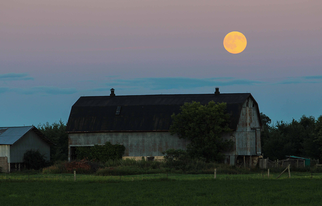Full moon over a barn south of Carp. Photo by Barry Gray.