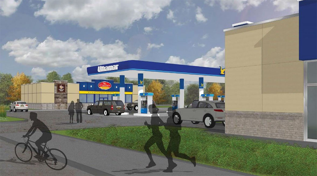 Site plan for gas station and commercial development at Hazeldean and Hartin