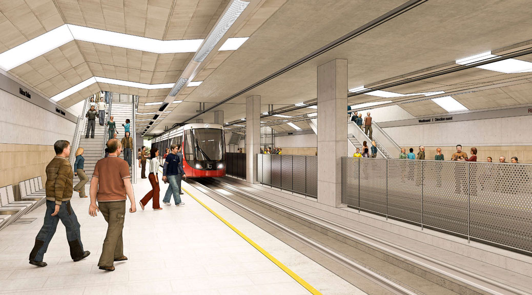Artist's rendering of the Rideau LRT station downtown. Via City of Ottawa.