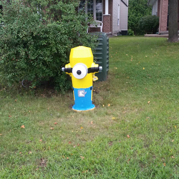 Minion fire hydrant, as seen on Stonepath Crescent in Crossing Bridge