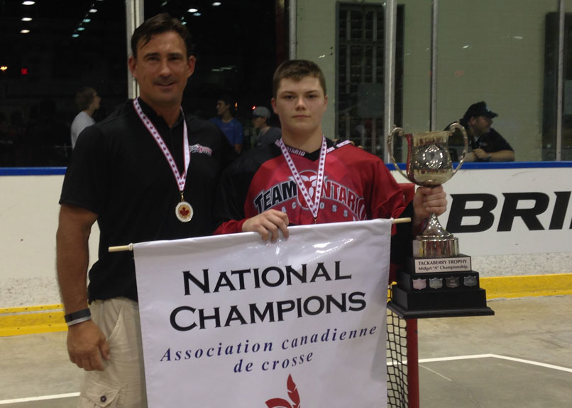 Nathon Grenon celebrates his Team Ontario lacrosse win.