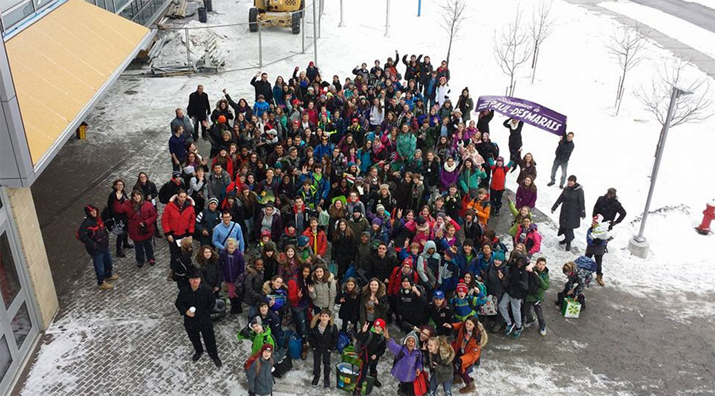 Students gather in front of Ecole Paul-D on a tour last week. Photo courtesy of the school.