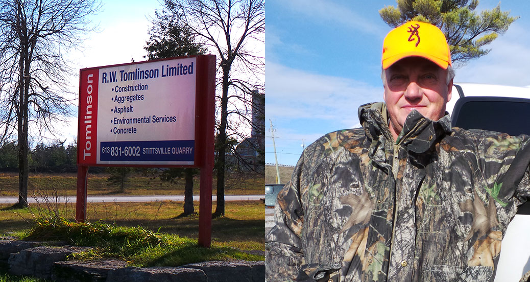 Tomlinson Quarry sign and Len Payne