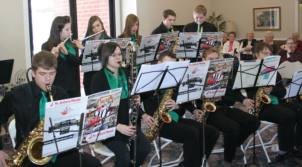 students from the school bands of Carleton Place High School, and Hillside High School in Valleyview, Alberta performed a morning concert at Carleton Place Terrace senior’s residence