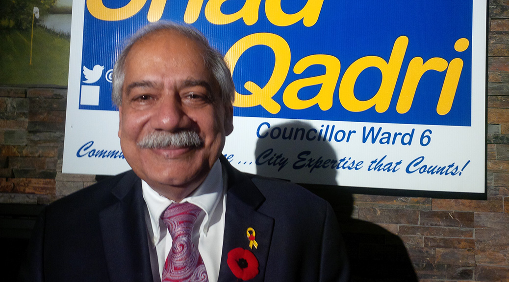Shad Qadri celebrates his election win on October 27. Photo by Glen Gower.