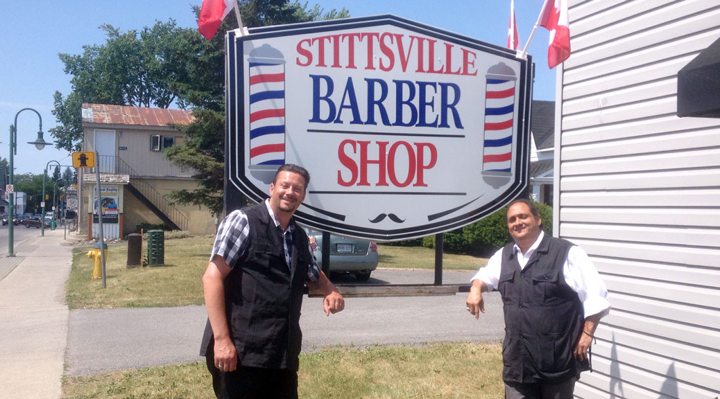 Rick Lamondon and Steve Baroud in front of the Stittsville Barbershop