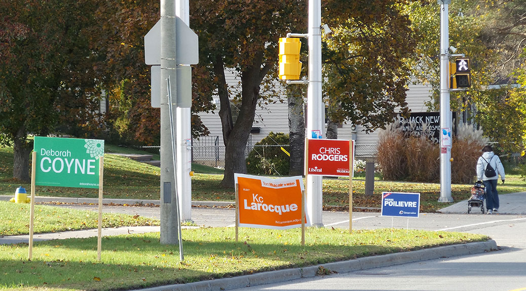 Federal election signs on Stittsville Main Street.