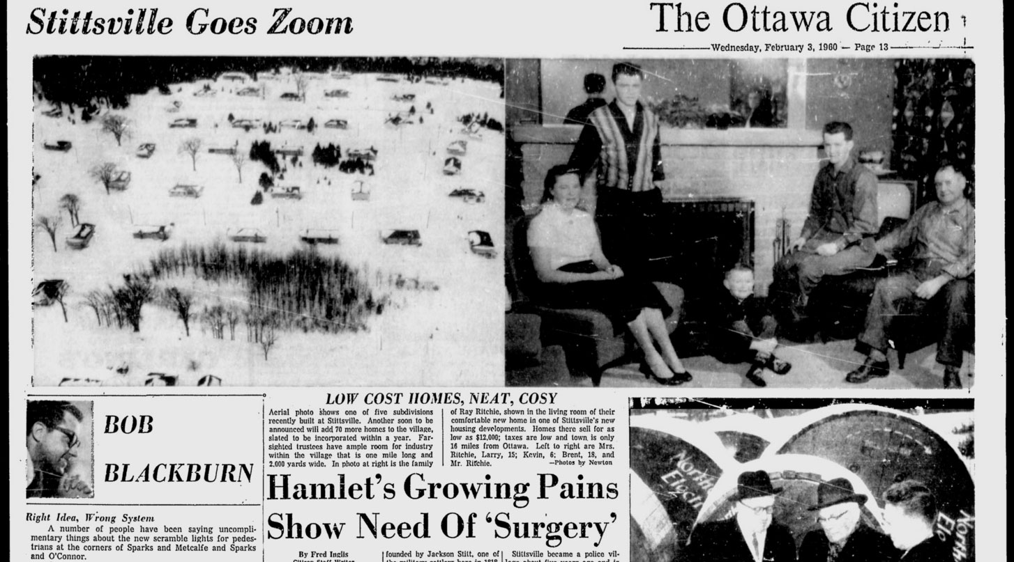 "Stittsville Goes Zoom" page from the February 3, 1960 Ottawa Citizen.