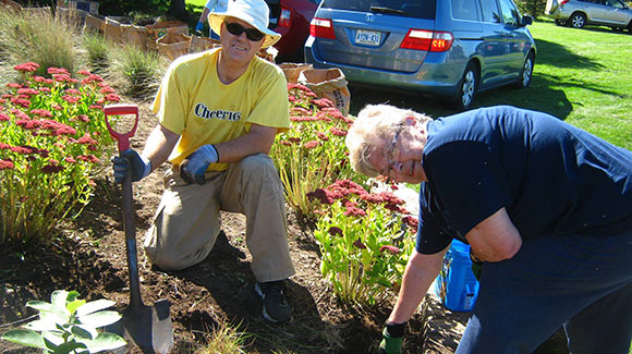 Volunteers helped clean up the area around the Stittsville sign. Photo via the Stittsville-Goulbourn Horticultural Society