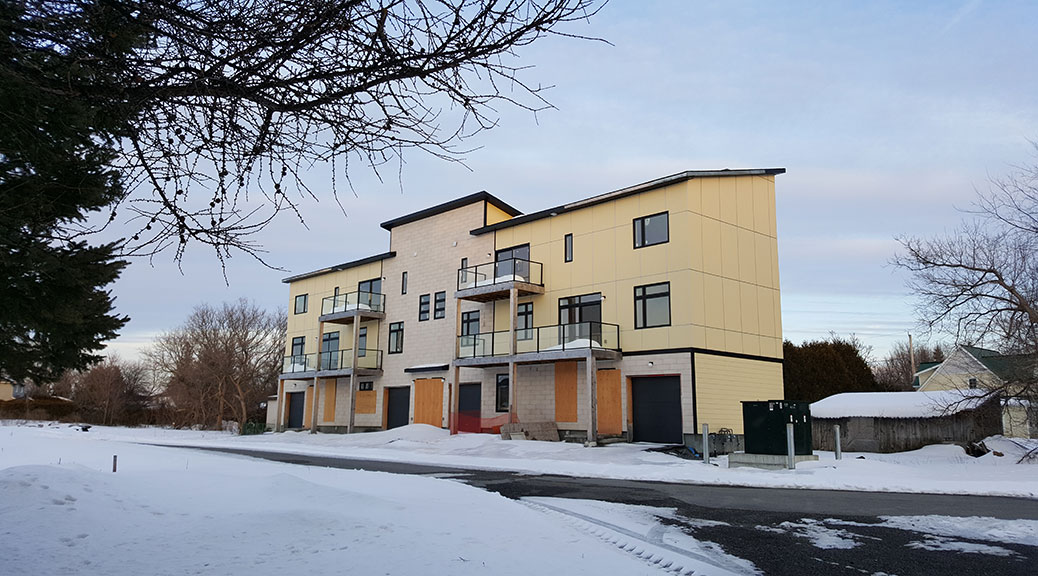 Unfinished "Stittsville Walk" condos, March 6, 2016.
