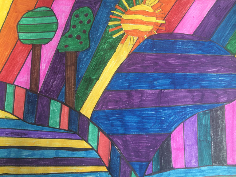 "Summer rays" abstract using markers by Brianna Richard Age 9.