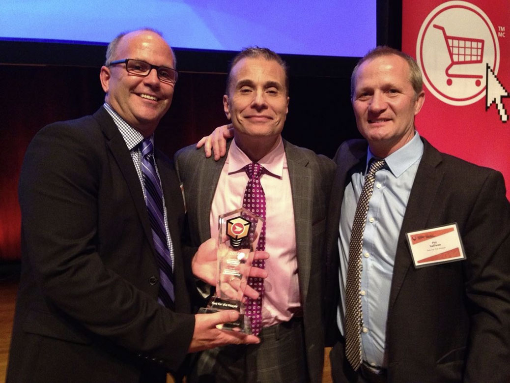 Derek Donaldson (left). Pat Sullivan (right) and host Michael Landsberg at the awards show in Toronto.