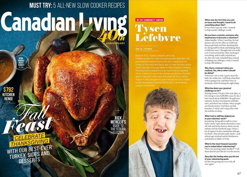 Tysen Lefebvre in Canadian Living magazine