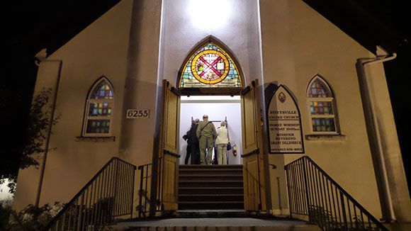 Stittsville United Church was packed. It was standing room only and voters were bursting out the door. Photo by Glen Gower.