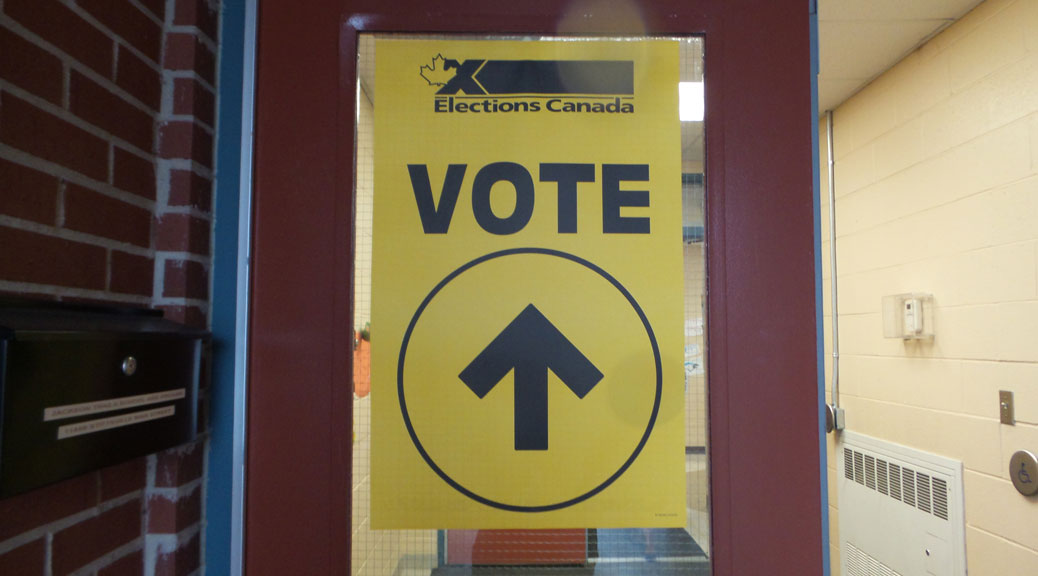 2015 election signage "VOTE" at St. Stephen school